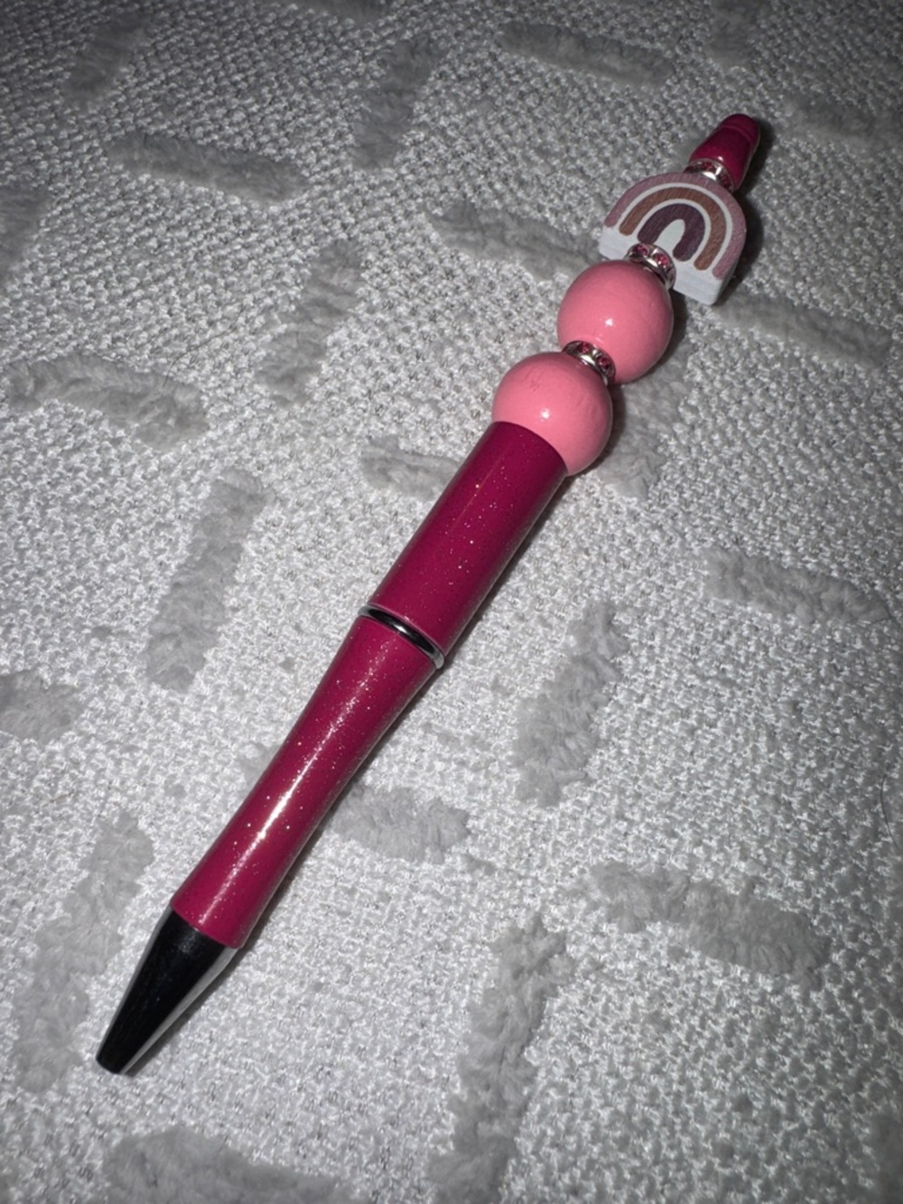 Pink Beaded Charm Retractable Pen - Women Accessories Handmade